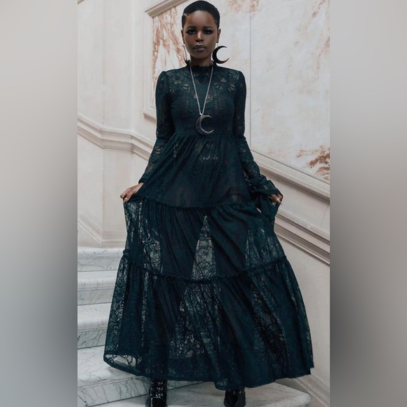 Killstar Dresses & Skirts - Killstar Hecate Lace Tiered Bell Sleeve Maxi Dress Goth Witchy Boho XLarge